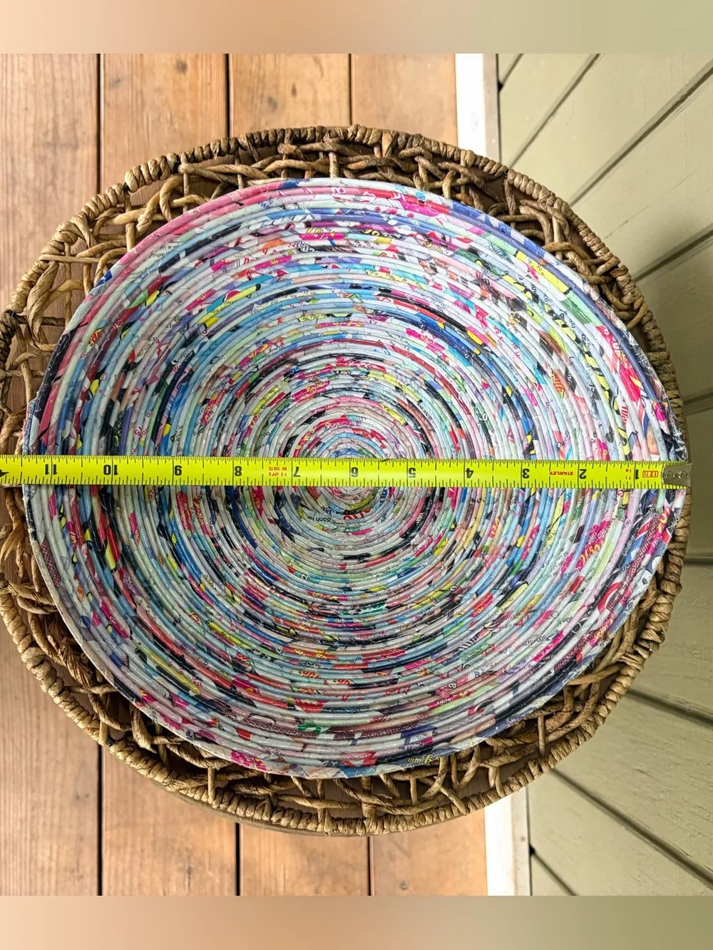 Handmade Recycled Magazine Paper Bowl Coiled Art Boho Decor 11.5